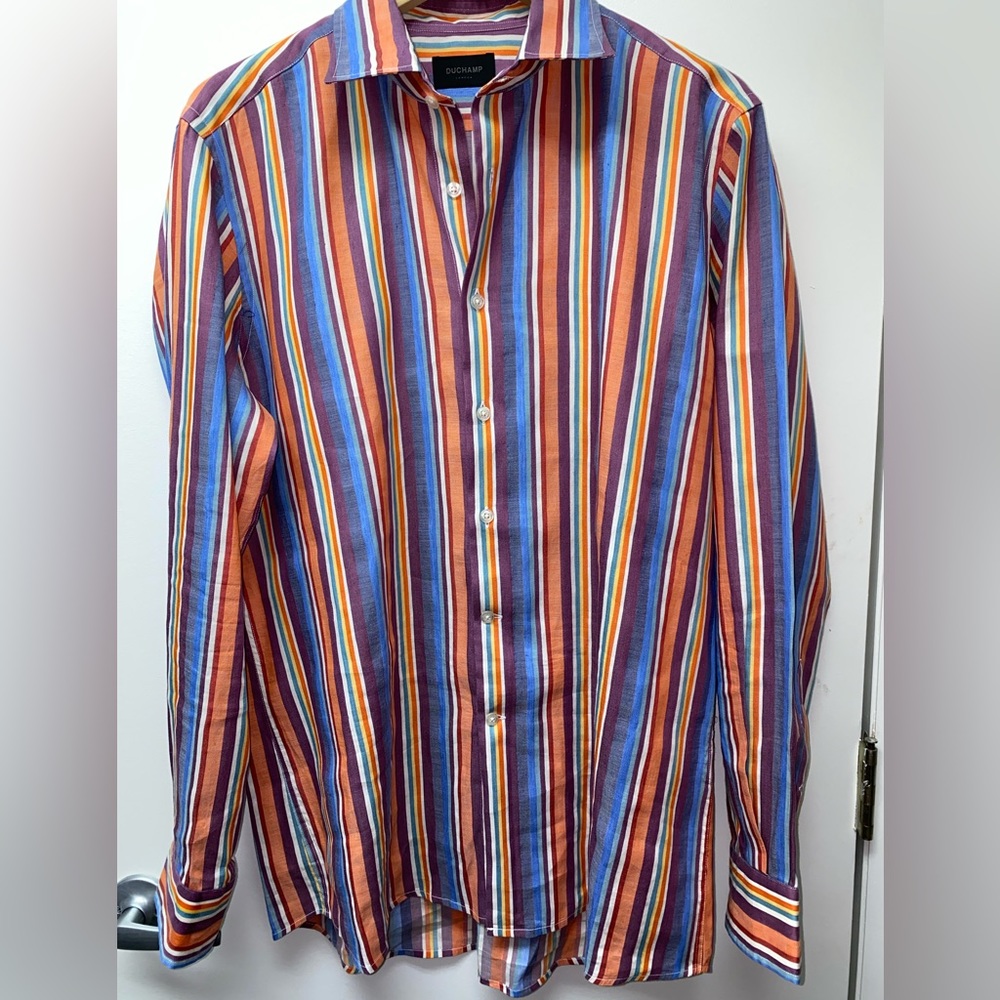 Duchamp London Striped "Beachy Vibe" Shirt - 16.5